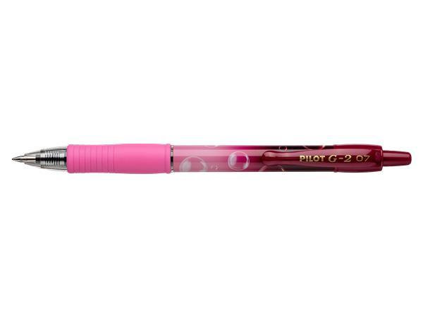 Gélové pero, 0,32 mm, stláčací mechanizmus, PILOT "G-2 Pink Bubble", modrá