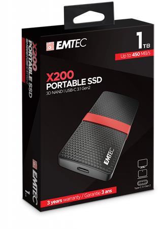 SSD (vonkajšia pamäť), 1TB, USB 3.2, 420/450 MB/s, EMTEC "X200"