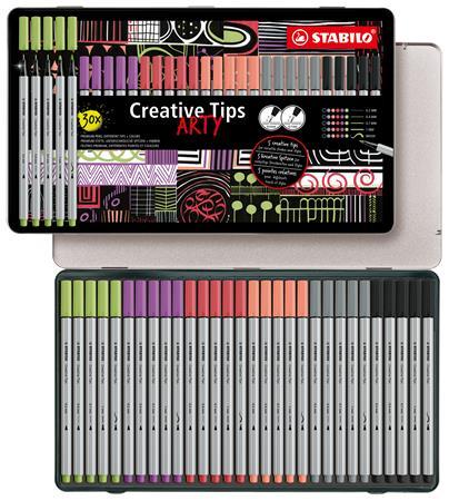 Liner, sada, v kovovej krabičke, STABILO "Creative Tips ARTY", 6 rôznych pastelových farie