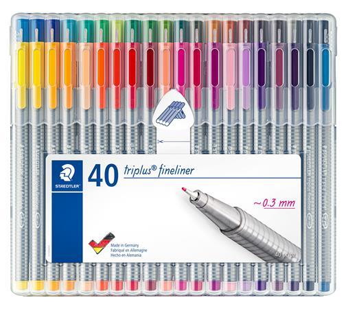 Liner, sada, 0,3 mm, STAEDTLER "Triplus® 334", 40 rôznych farieb
