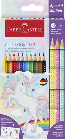Farebné ceruzky, sada, trojhranné, FABER-CASTELL "Grip", 13 rôznych farieb, jednorožec