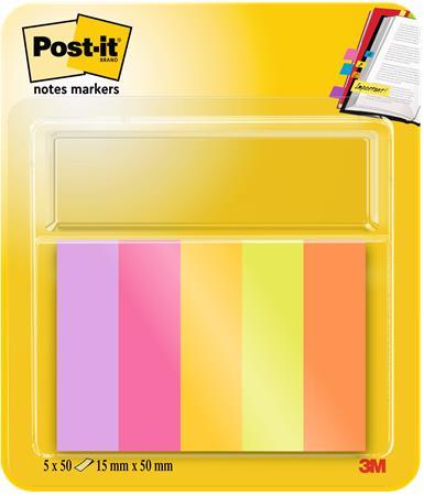 Záložka, papierová, 5x50 listov, 15x50 mm, 3M POSTIT, "Energetic", rôzne farby