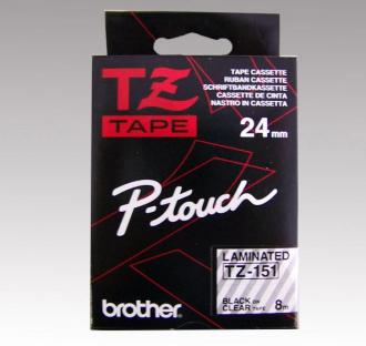 Páska do štítkovača, 24 mm x 8 m, BROTHER, "TZe-151" priehľadbá-čierna