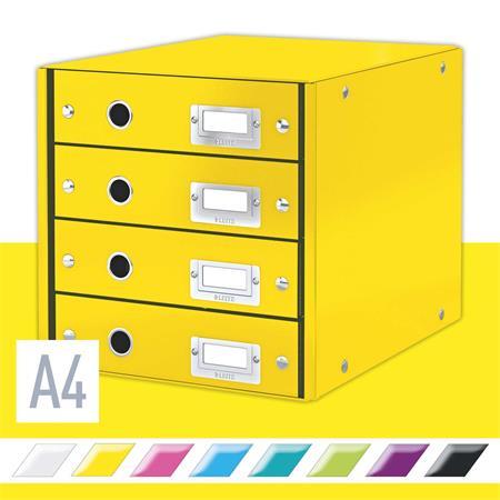 Box na dokumenty, laminovaný kartón, 4 zásuvky, LEITZ "Click&Store", žltá