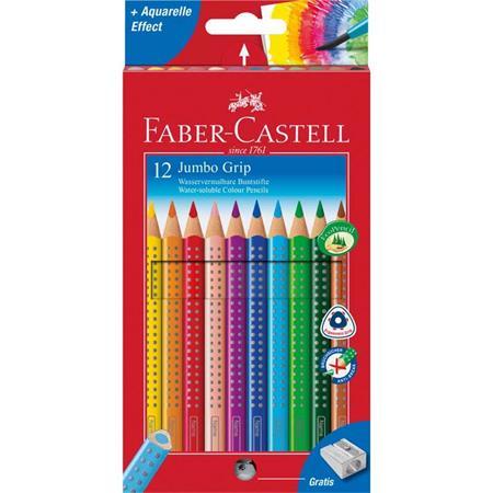 Farebné ceruzky, sada, trojhranné, FABER-CASTELL, "Jumbo Grip", 12 rôznych farieb + strúha