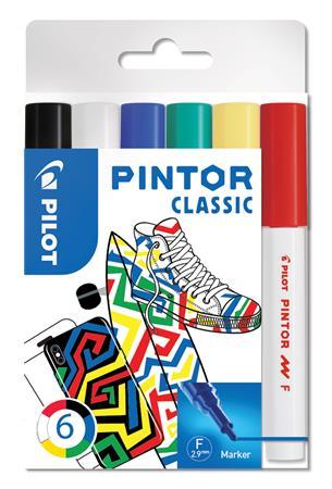 Dekoračný popisovač, sada,1 mm, PILOT "Pintor F", 6 druhov klasických farieb