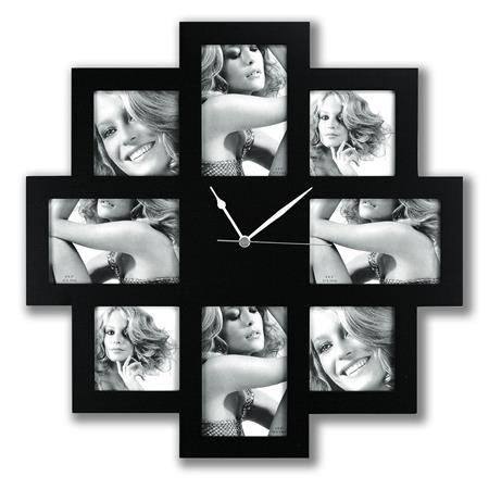 . Obrazový rám, plastový, 4 ks 10x15 cm, 4 ks 10x10 cm, s hodinami, "Zep Taranto", čierna