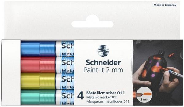 Akrylový popisovač, sada,  2 mm, SCHNEIDER "Paint-It 011", 4 rôzne kovové farby