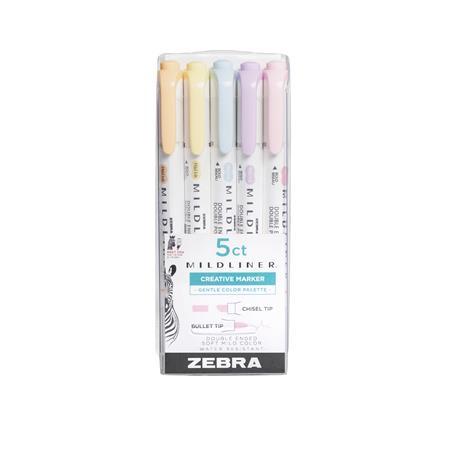 Zvýrazňovač, sada, 1,4/4 mm, obojstranný, ZEBRA "Mildliner Highlighter Gentle", 5 rôznych