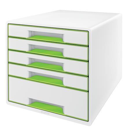 Zásuvkový box, plastový, 5 zásuviek, LEITZ "Wow Cube", biela/zelená