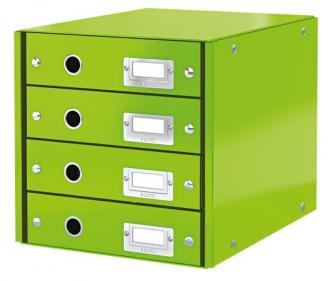 Zásuvkový box, polaminovaný kartón, lesklý, 4 zásuvky, LEITZ "Click&Store", zelená