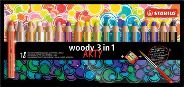 Farebná ceruzka, hrubá, STABILO "Woody ARTY 3 in 1", 18 rôznych farieb