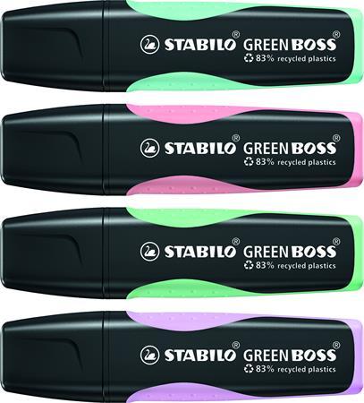 Zvýrazňovač, 2-5 mm, STABILO "Green Boss Pastel", 4 rôzne farby