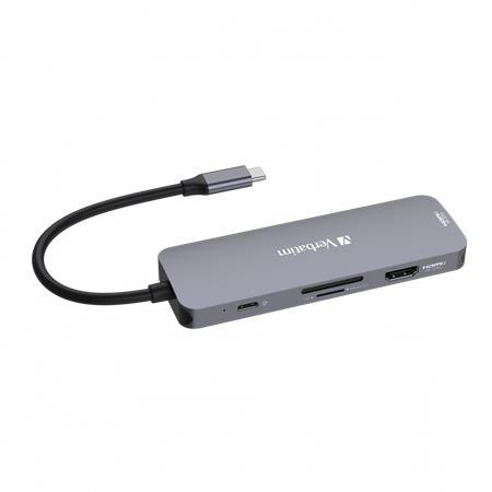 USB HUB, USB-C PD/2xHDMI/3xUSB-A/SD/mSD, VERBATIM