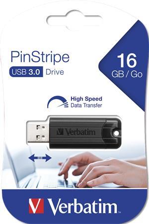 USB kľúč, 16GB, USB 3.0, VERBATIM "Pinstripe", čierna