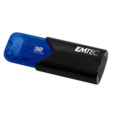 USB kľúč, 32GB, USB 3.2, EMTEC "B110 Click Easy", čierna-modrá