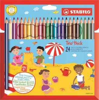 Farebné ceruzky, hrubé, trojuholníkový tvar, so strúhadlom, STABILO "Trio", 24 rôznych far