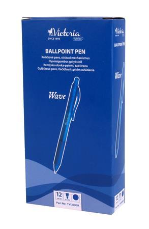 Guľôčkové pero, 0,7 mm, stláčací mechanizmus, VICTORIA OFFICE, „Wave”, modrá