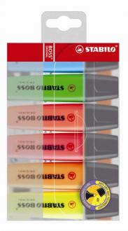 Zvýrazňovač, 2-5 mm, STABILO "BOSS original", 6 rôznych farieb