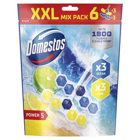 WC osviežujúci blok, 6-kusový, DOMESTOS "Power 5", oceán a limetka