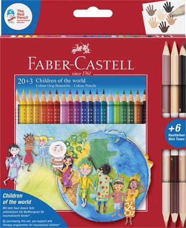 Farebné ceruzky, sada, trojhranné, FABER-CASTELL "Children of the world", 20+6 rôznych far