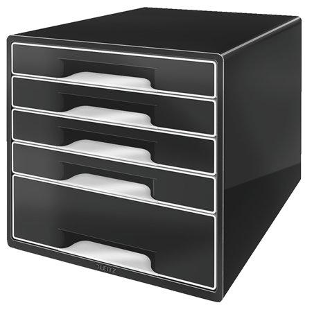 Zásuvkový box na dokumenty, plastový, 5 zásuviek, LEITZ "Cube", čierny