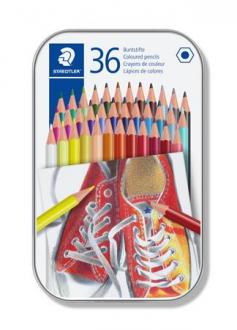 Farebné ceruzky, sada, šesťhranné, v plechovej krabičke, STAEDTLER, 36 rôznych farieb