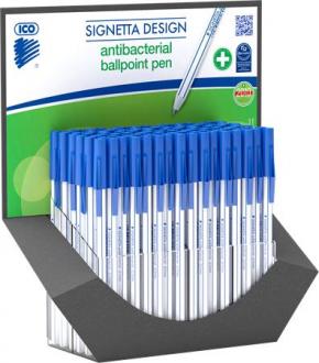 Gulôčkové pero, displej, 0,7 mm, s vrchnákom, antibakteriálne, ICO "Signetta", modrá