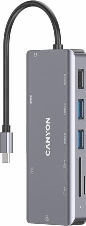 USB rozbočovač-HUB, USB-C/USB 3.0/HDMI/Ethernet/audio/SD, CANYON "DS-11"