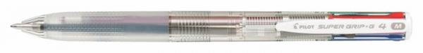 Guľôčkové pero, 0,27 mm, stláčací mechanizmus, 4-farebné, PILOT "Super Grip G", priehľadná