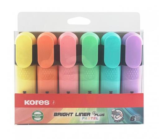 Zvýrazňovač, sada, 0,5-5 mm, KORES "Bright Liner Plus Pastel", 6 rôznych farieb