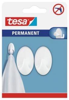 Permanentné plastové háčiky, samolepiace, oválne, veľkosť: S, TESA, biela