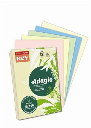 Kopírovací papier, farebný, A4, 80 g, 5x100 listov, REY "Adagio", mix pastelových farieb