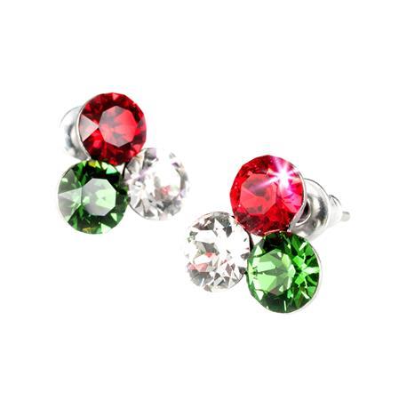 Náušnice, s červeno-bielo-zeleným SWAROVSKI® krištáľom, 11 mm, ART CRYSTELLA®