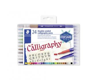 Kaligrafický popisovač, sada, 2,0/3,5 mm, obojstranný, STAEDTLER "Calligraph Duo", 24 fari
