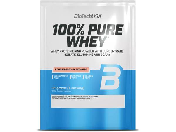 Srvátkový proteínový prášok, 28g, BIOTECH USA "100% Pure Whey", jahoda 1