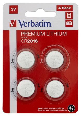 Gombíková batéria, CR2016, 4 ks, VERBATIM "Premium"