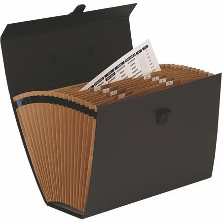 Aktovka s držadlom, kartónová, 19 priehradiek, FELLOWES "Bankers Box Handifile", čierna