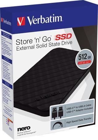 SSD (externý disk), 512GB, USB 3.2 VERBATIM, "Store n Go", čierna