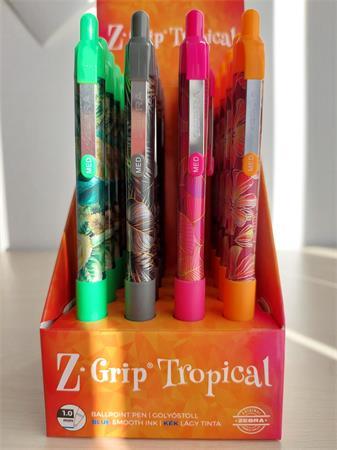 Guľôčkové pero, displej, 0,27 mm, stláčací mechanizmus, ZEBRA "Z-Grip Tropical", kék, 4 rô