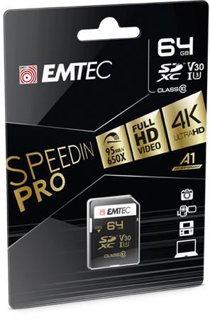 Pamäťová karta, SDXC, 64GB, UHS-I/U3/V30, 95/85 MB/s, EMTEC "SpeedIN"