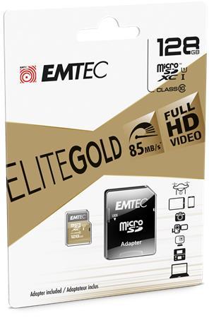Pamäťová karta, microSDXC, 128GB, UHS-I/U1, 85/20 MB/s, adaptér, EMTEC "Elite Gold"