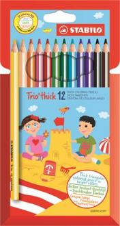 Farebné ceruzky, trojuholníkový tvar, hrubé, STABILO "Trio", 12 farieb