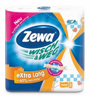 Papierové utierky, 2 vrstvové, 2 kotúče/bal, ZEWA "Wisch&Weg extra lang"