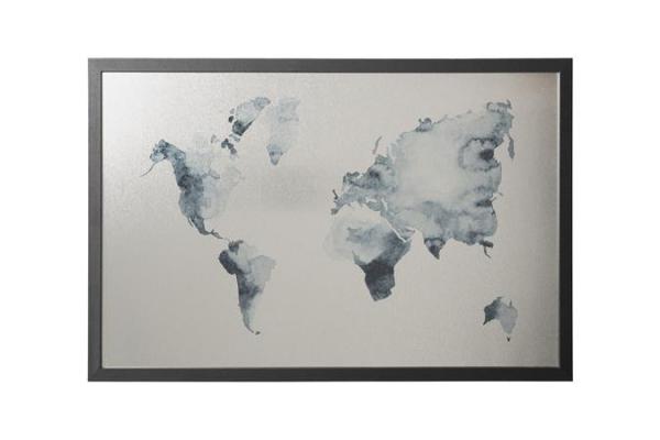 Odkazová tabuľa, magnetická, 60x40 cm, čierny rám,  VICTORIA, "Mapa sveta"