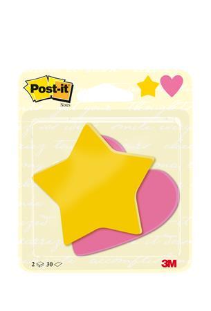 3M POSTIT Samolepiaci poznámkový blok, tvar srdca a hviezdy, 70x72 mm, 2x30 listov, žltá a ružová