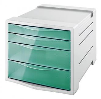 Zásuvkový box na dokumenty, plastový, 4 zásuvky, ESSELTE "Colour` Ice", priehľadná zelená
