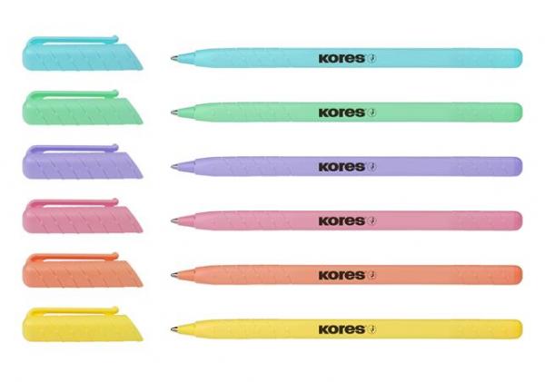 Guľôčkové pero, 0,7 mm, s vrchnákom, trojhranné, KORES K0R-M, mix farieb