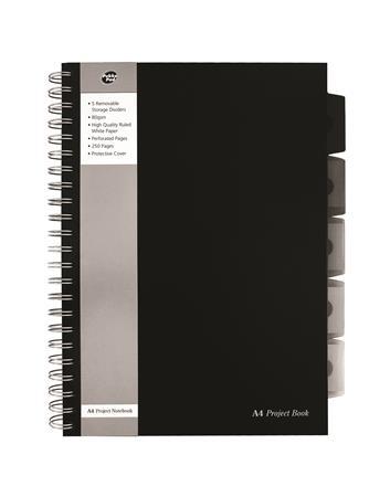 Špirálový zošit, A4, linajkový, 125 strán, PUKKA PAD "Black project book", čierna