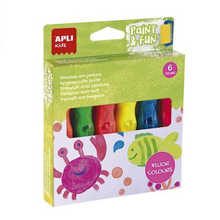 Tempera, sada, v tube so štetcom, APLI Kids "Paint&Fun", 6 rôznych neónových farieb